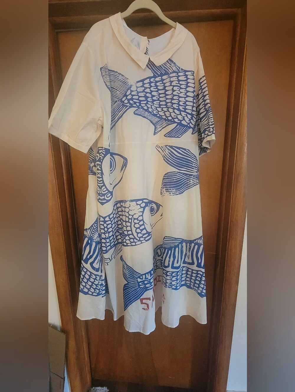Trendy Sardines Print Red Blue Dress Size 3X